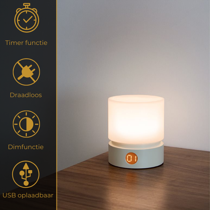 Lueas® Draadloze tafellamp met timer en dimfunctie - hout