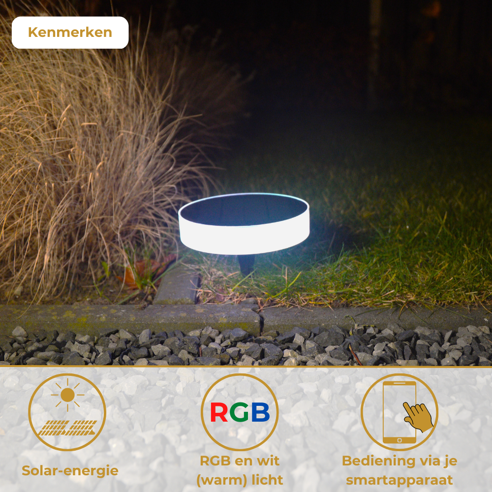 Vierkante Solar grondspot telefoonbestuurbaar - met app