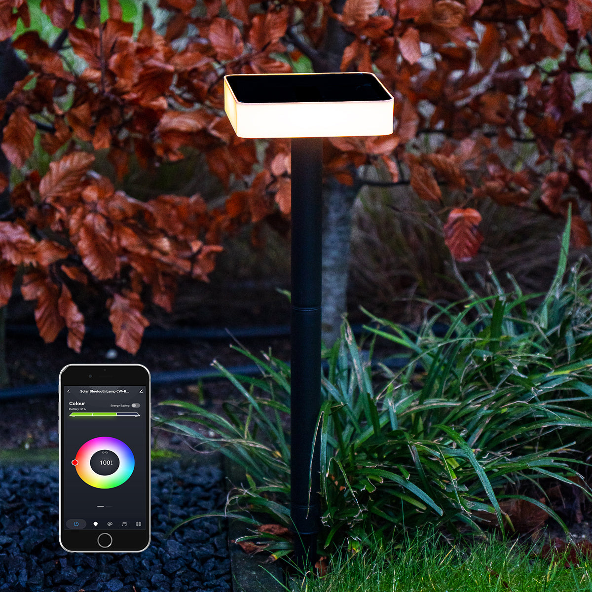 Vierkante Solar grondspot telefoonbestuurbaar - met app