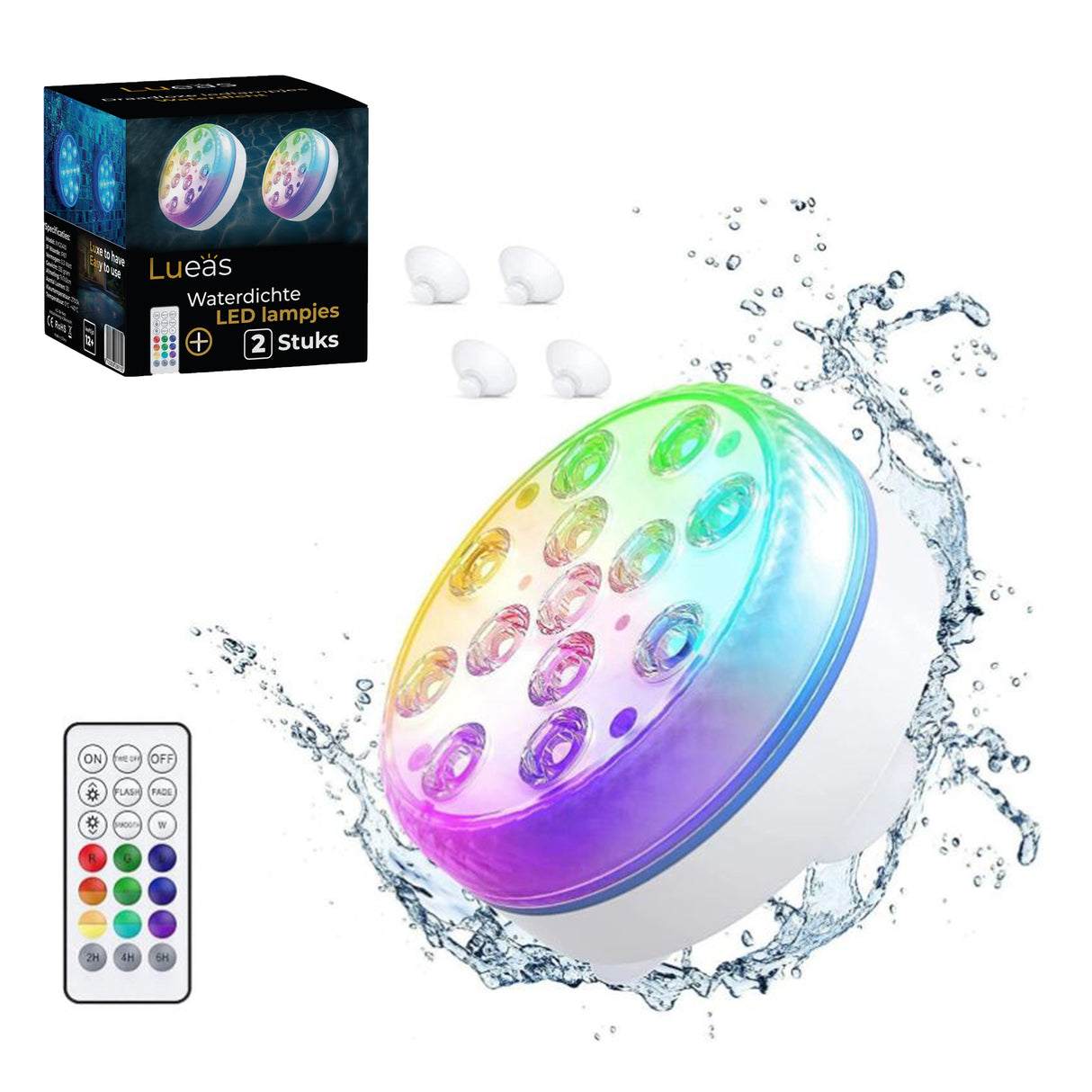 Lueas® 2 stuks Draadloze Ledlampjes Waterdicht- Zwembadverlichting - met Afstandbediening - op Batterijen - RGB - Dimbaar