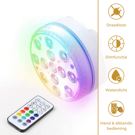 Lueas® 2 stuks Draadloze Ledlampjes Waterdicht- Zwembadverlichting - met Afstandbediening - op Batterijen - RGB - Dimbaar