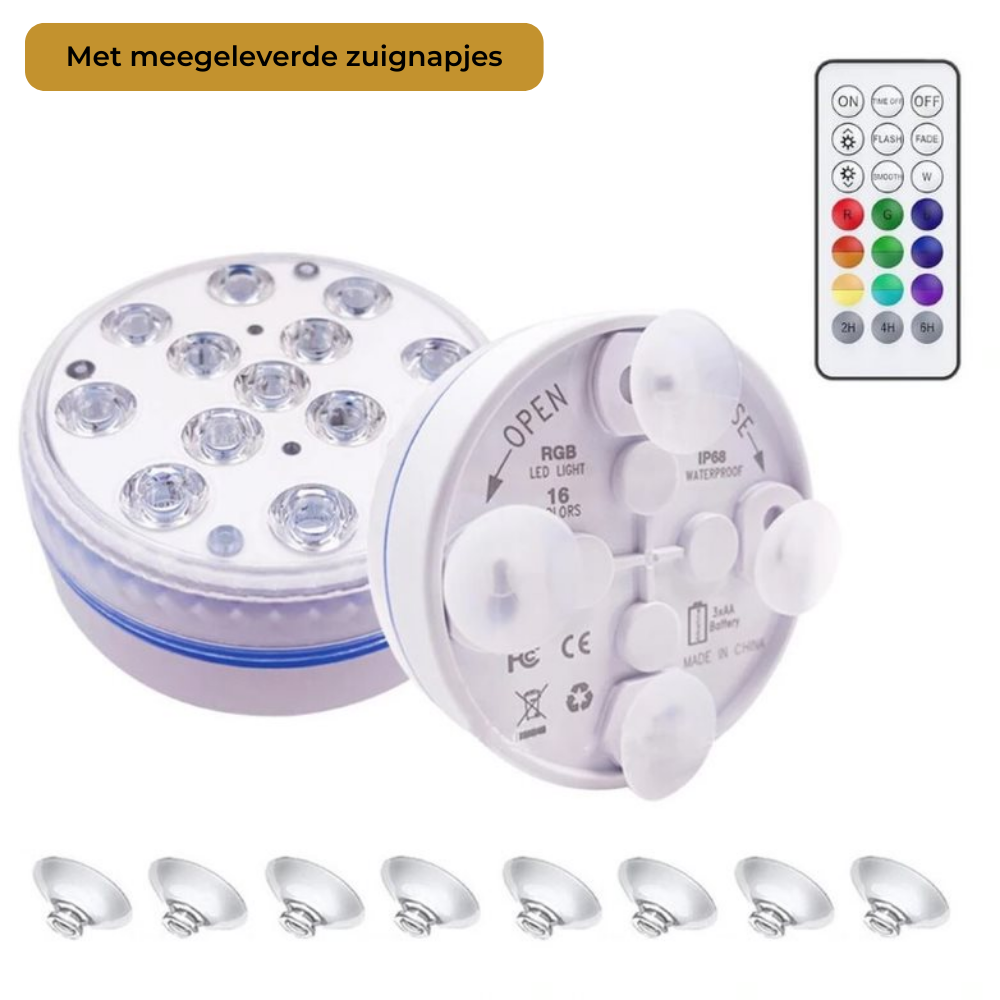 Lueas® 2 stuks Draadloze Ledlampjes Waterdicht- Zwembadverlichting - met Afstandbediening - op Batterijen - RGB - Dimbaar