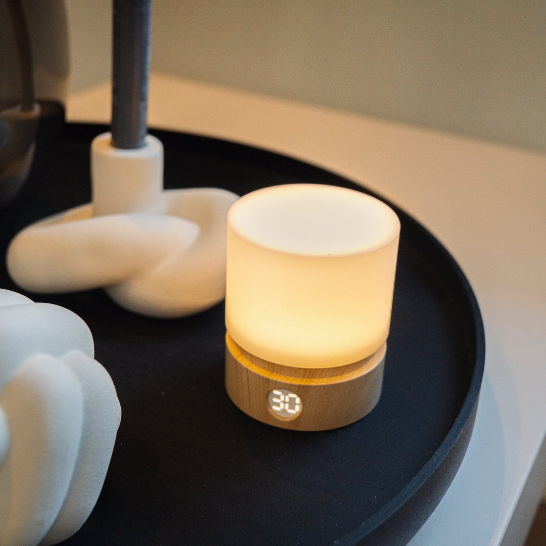 Draadloze tafellamp met timer en dimfunctie - hout