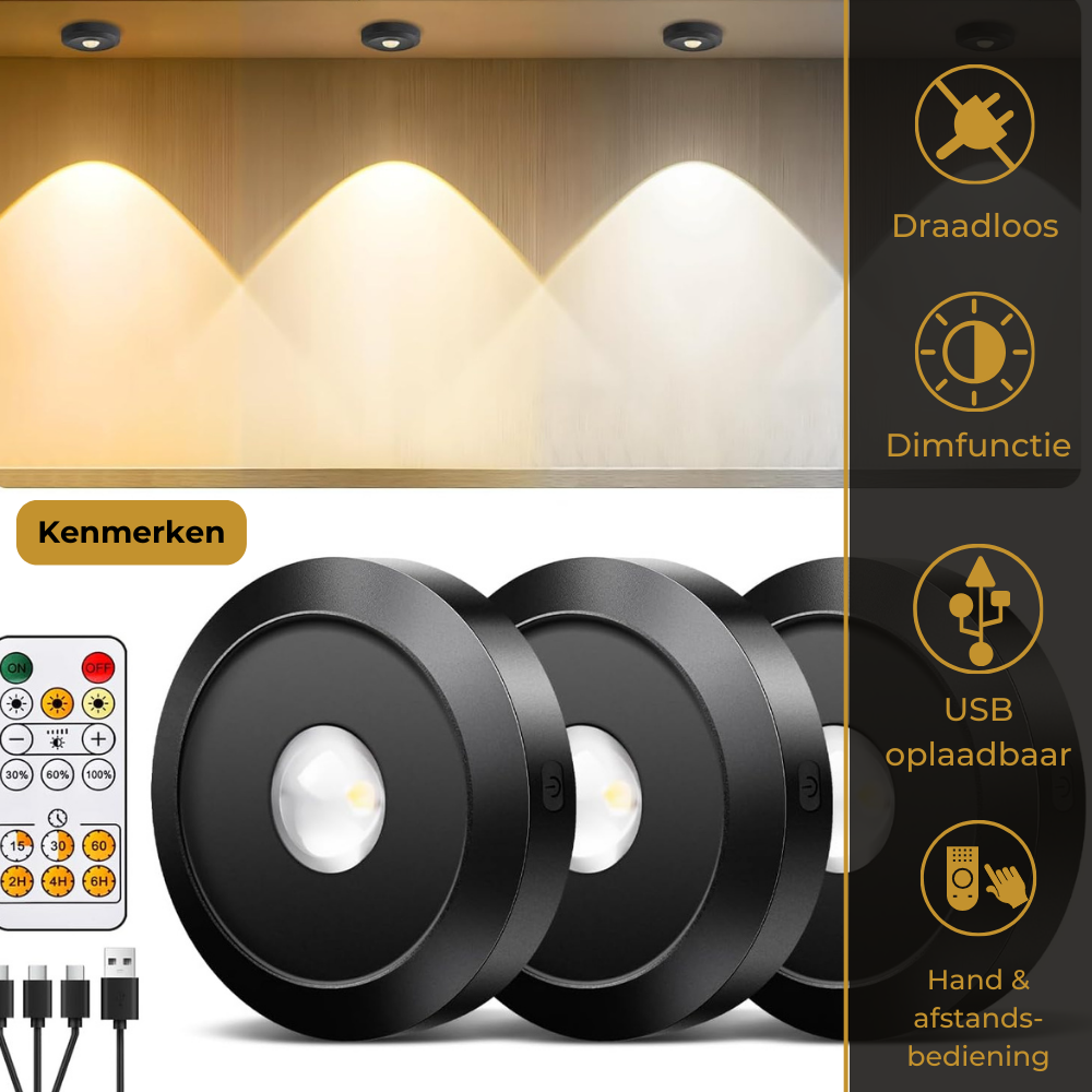 Lueas® Oplaadbare ledspotjes 3 stuks