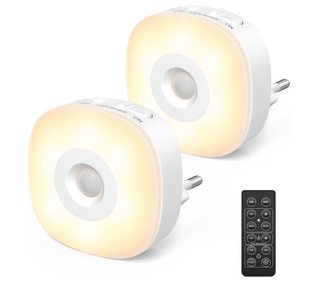 2x LED stopcontact lampje met lichtsensor en afstandsbediening