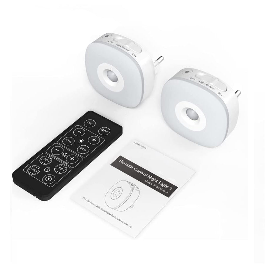Lueas® 2x LED stopcontact lampje met lichtsensor en afstandsbediening