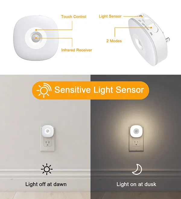 2x LED stopcontact lampje met lichtsensor en afstandsbediening